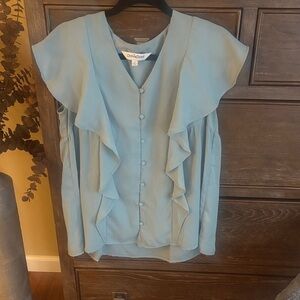 DAVI & DANI Light Blue Ruffle Blouse